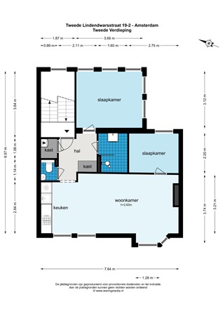 Floorplan - Tweede Lindendwarsstraat 19-2, 1015 LH Amsterdam
